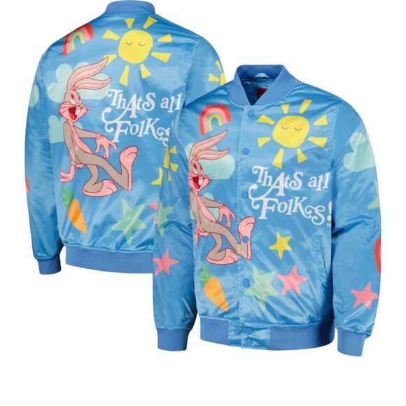 Warner Bros / Freeze Max Other - Looney Tunes Bugs Bunny Satin Snap Bomber Jacket BLUE Freeze Max Men's